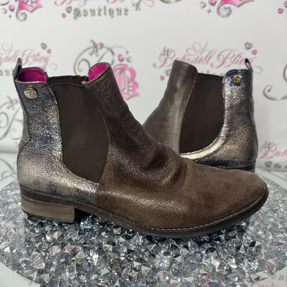 Chanii b Stylish Brown and Silver Ankle Boots shiny shimmer brown booties